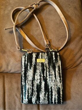 Coco + Carmen Black, Gray & Cream Knit Crossbody Bag with Tan Strap